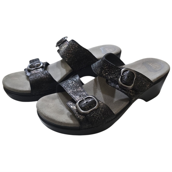 Dansko Sophie Black Glitter Leather Two Strap Platform Sandals 40 10-10.5 - Picture 2 of 13